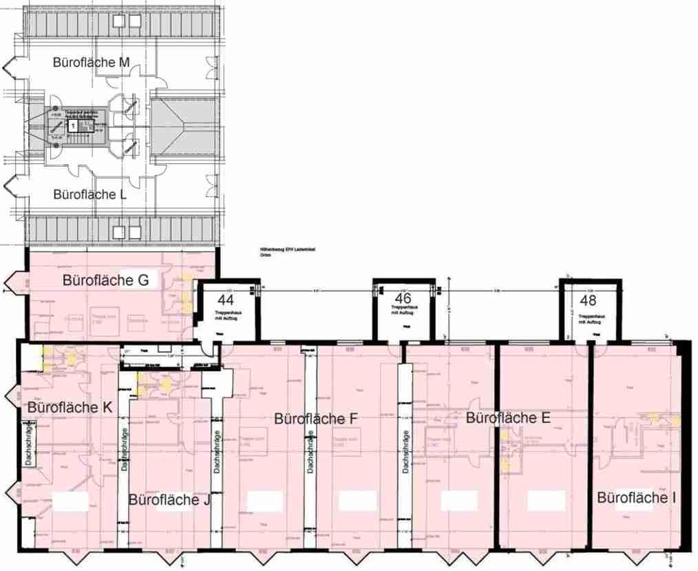 Geschäfts- und Bürogebäude sowie Parkhaus mit Parkdeck