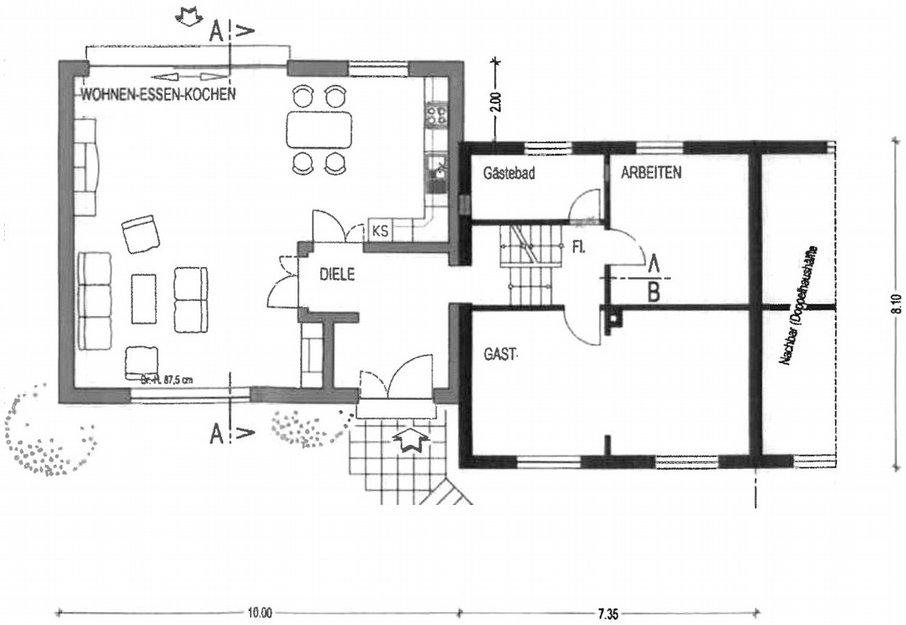 Garage, Einfamilienhaus, Einfamilienhaus als Doppelhaushälfte mit Anbau